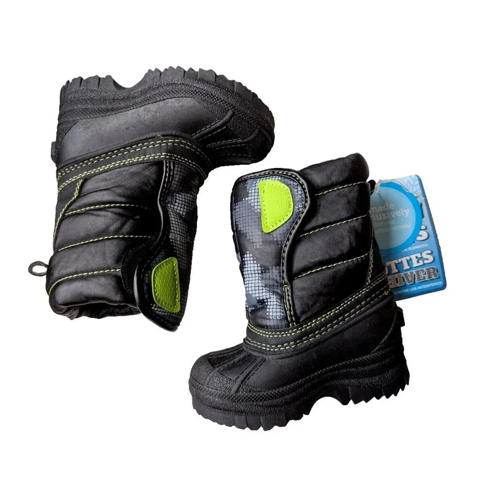 The Children's Place Toddler Boy Snow Boot Padded Winter Quilted CAMO Boot Black - Picture 7 of 10